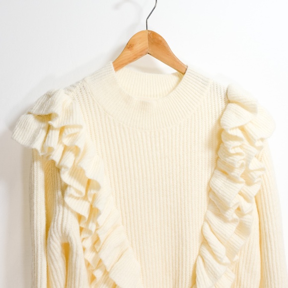 Ruffle Sweater Cream Coquette Boho Soft Women’s Neutral Sweater Small - Picture 4 of 10